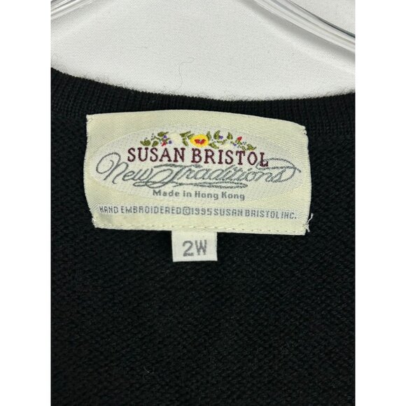 Vintage Susan Bristol Embroidered Black Wool Blend Vest Size 2W - Picture 3 of 9